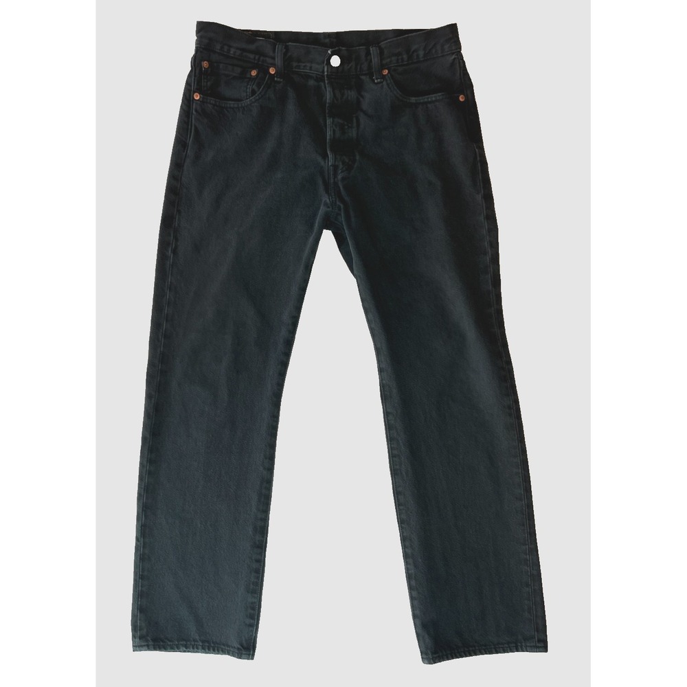 Levis 501 Button Fly Jeans Mens W34 L30 Black Straight Leg Cotton